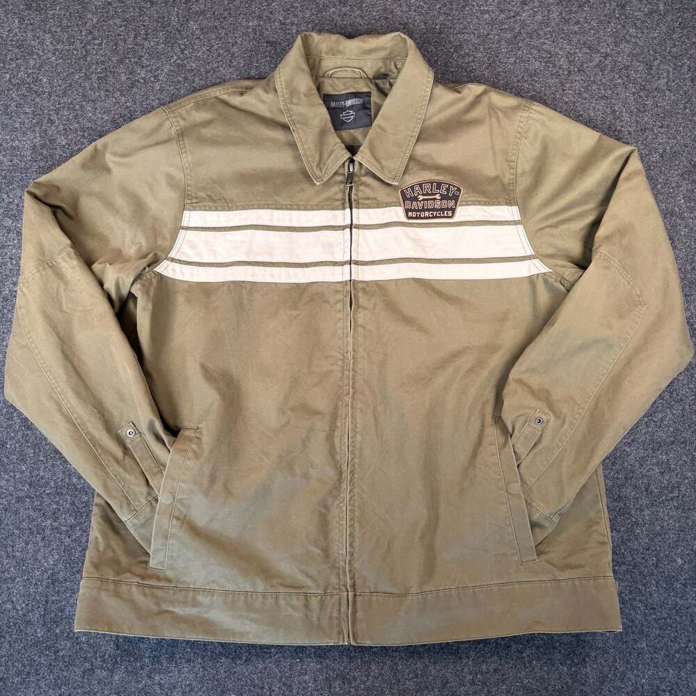 Harley-Davidson Men's Canvas Zip-Up Jacket with Chest Stripe and Patch XL
